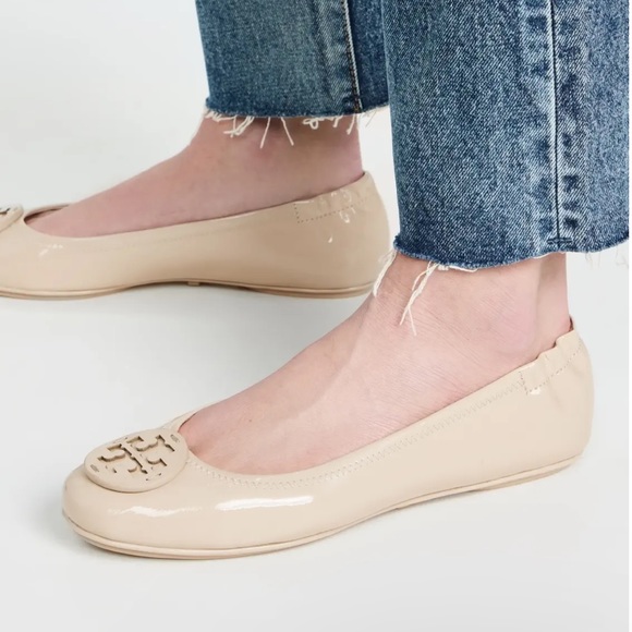 {Tory Burch} Minnie Ballet Flat Patent Leather - Stone Gray - Picture 1 of 11